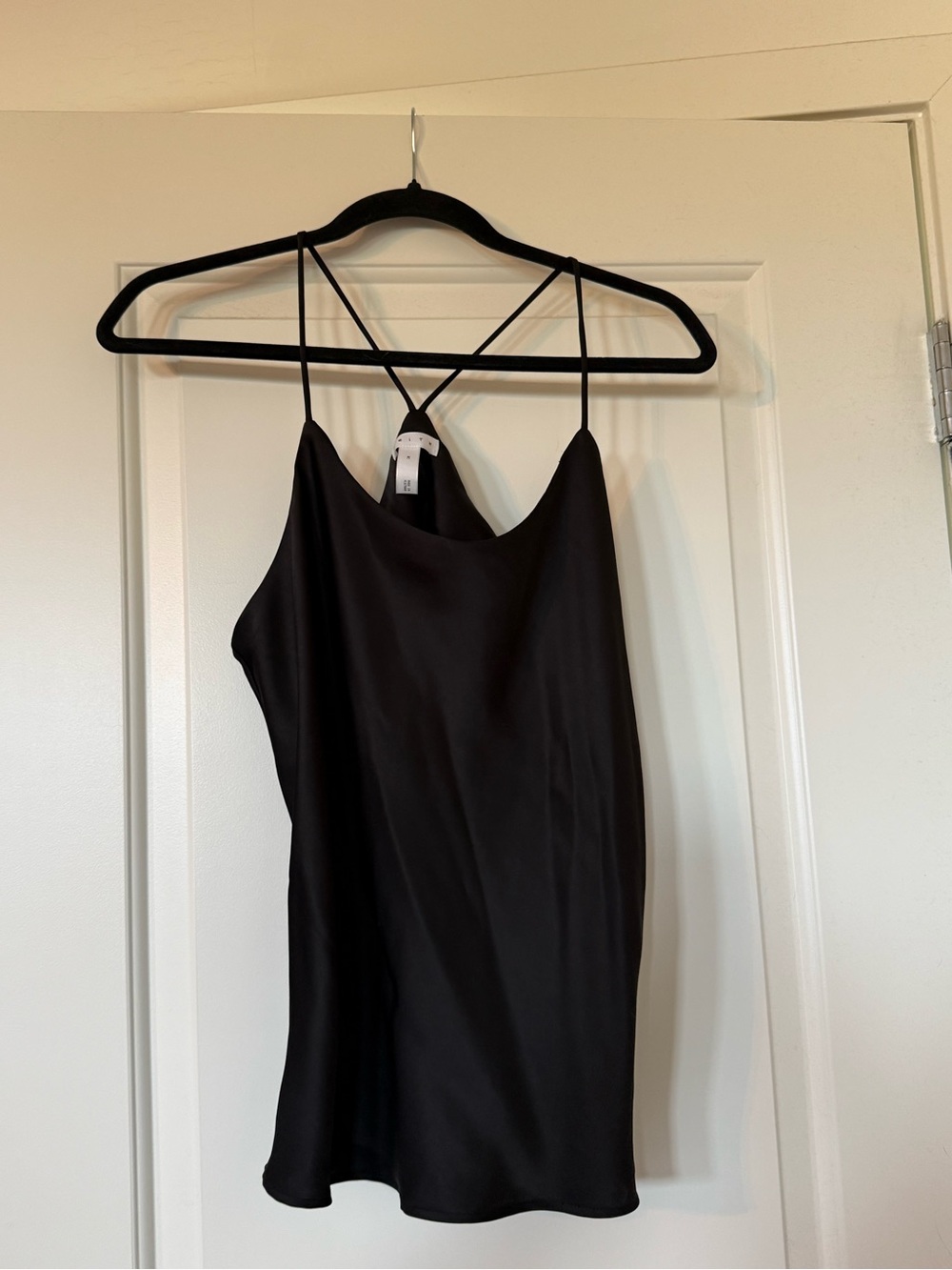 Classic Black Satin Cami with Crisscross Back